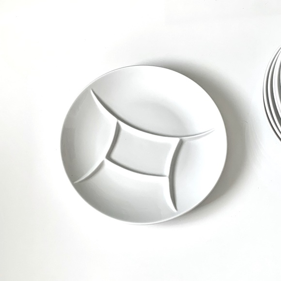 MCM Naaman Israel White Porcelain Divided Luncheon Fondue Appetizer Plates - 7pc - Picture 9 of 11